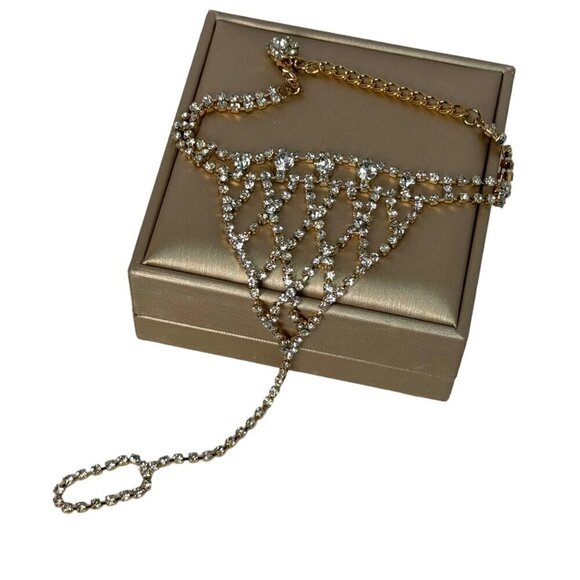 New Gold Chain Mesh Bracelet With Connecting Ring With Rhinestones For Women - Picture 7 of 10